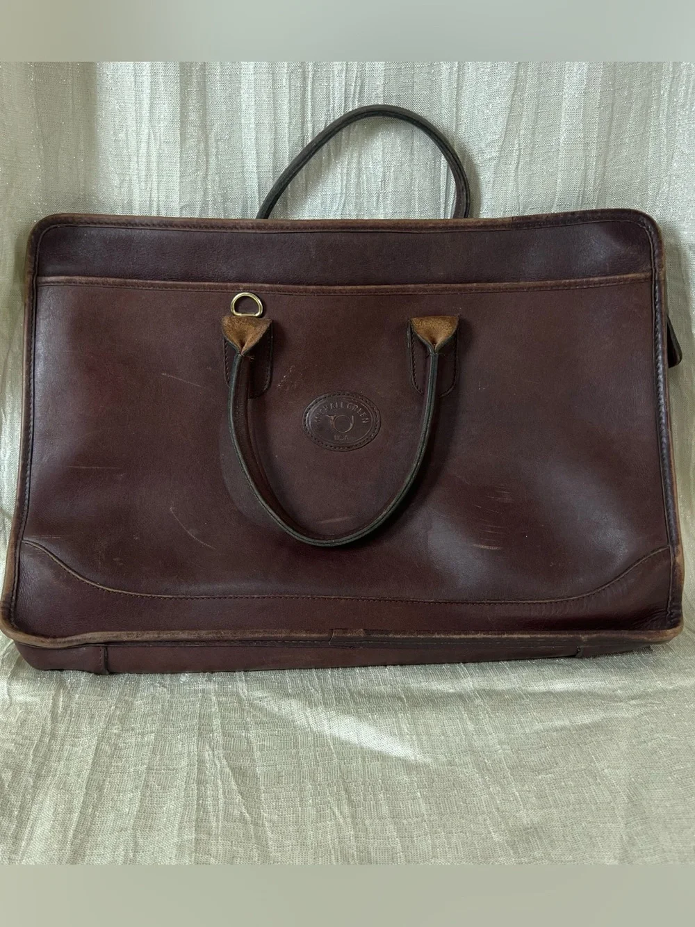 Vintage Dark Brown Leather Briefcase with Top Handles